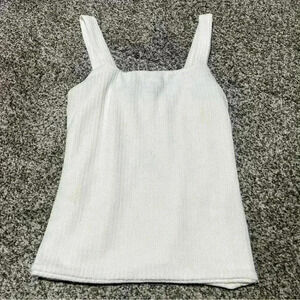Lulus Tank Top Womens M White Fuzzy Ribbed Square Neck
